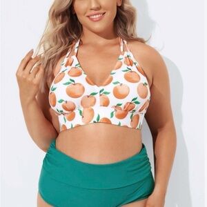 Peach Print Halter Bikini with Green Bottoms